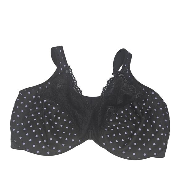 Glamorise Front-Cloure Underwire Bra 44G Black Lace Polka Dot Full Coverage - Picture 5 of 10